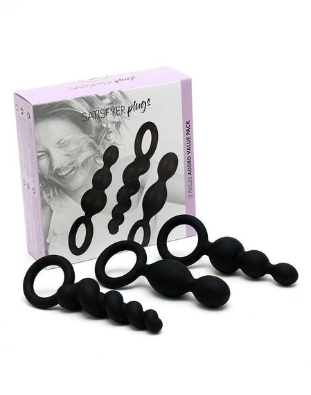 Набор анальных игрушек Satisfyer Plugs black (set of 3) - Booty Call, макс. диаметр 3 см sexstyle | Зображення 2