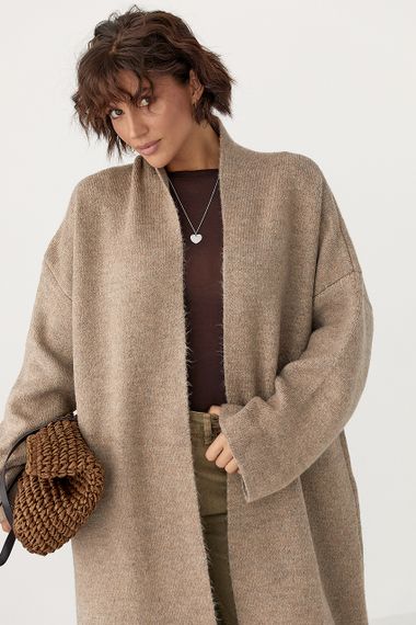 Довгий в'язаний кардиган - кавовий цвет, ONE SIZE (є розміри) | Зображення 2