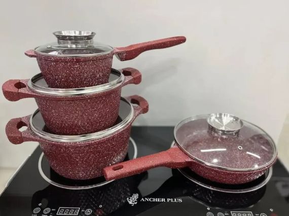 Набір каструль і сковорода з гранітним антипригарним покриттям Higher Kitchen HK-315 7 предметів КРАСНИЙ | Зображення 1