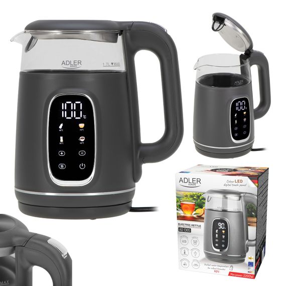 Електрочайник Adler AD 1305 grey 1850-2200Вт/ 1.7л/ скло/ встановлення температури/ | Зображення 2