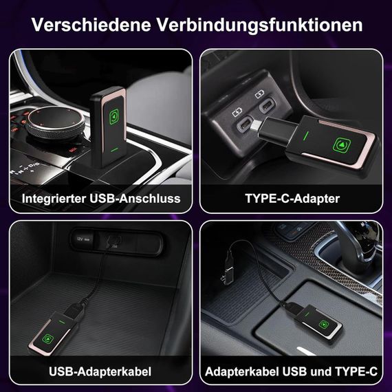 CarPlay адаптер, переходник с проводного на беспроводной карплей Android Auto для iOS 10+, Android 11+ черный | Зображення 2