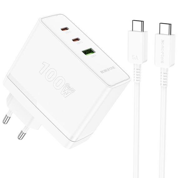МЗП Borofone BN11 Imperial PD100W+QC3.0 (1USB-A/2C) + кабель Type-C to Type-C White
