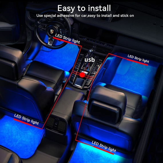 Автомобильная светодиодная ЛЕД подсветка RGB в салон автомобиля, Bluetooth управление | Зображення 4
