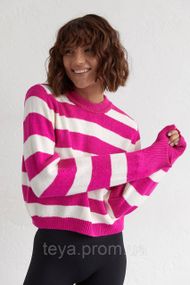 В'язаний джемпер oversize в смужку колір фуксія розмір M FL_000497