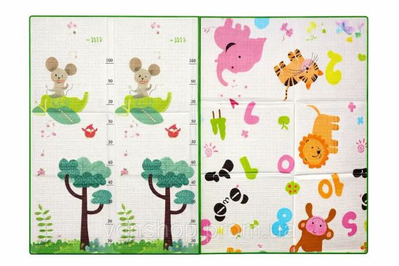 Дитячий двосторонній термо килимок 200*200 в сумці Звірятка/Цифри