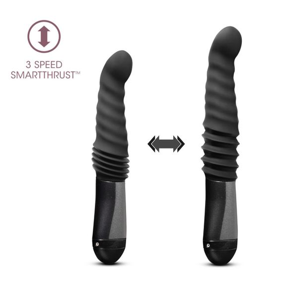 Пульсатор Blush Temptasia – Lazarus Thrusting Dildo – Black, ребристий стовбур, 3 швидкості | Зображення 3
