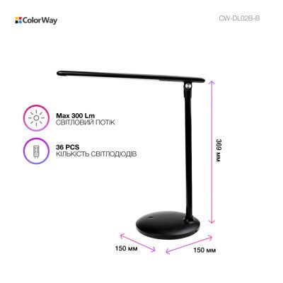Настольная лампа ColorWay 4W with built-in battery 1800 mAh USB in/out 5V*1A, black (CW-DL02B-B) | Зображення 7