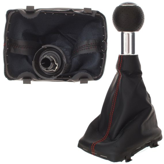 Audi A3 I 8L S-Line (96-03) ручка КПП перемикання передач чорна 5 ступка + чохол чорний з червоною ниткою + рамка, Ауді А3 1 8Л | Зображення 2