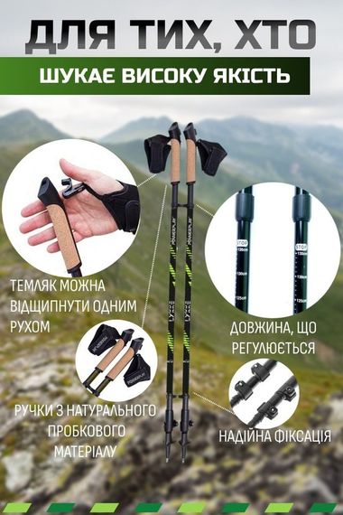 Палиці для скандинавської ходьби PowerPlay 9111 Lykke Green 80-135 см (пара)  + 2-ві пари чобітків + чохол | Зображення 3