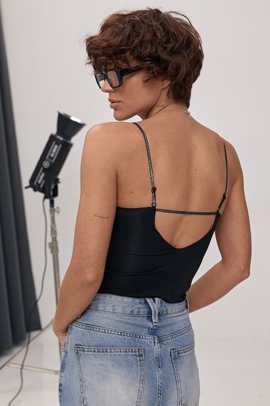 Короткий топ на бретелях із люрексу - чорний цвет, ONE SIZE (є розміри) | Зображення 1