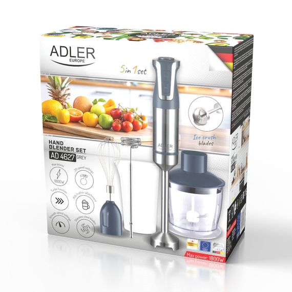 Блендер занурювальний Adler AD 4627 сірий 4 в 1 1800 Вт 20 швидкостей турбо | Зображення 9