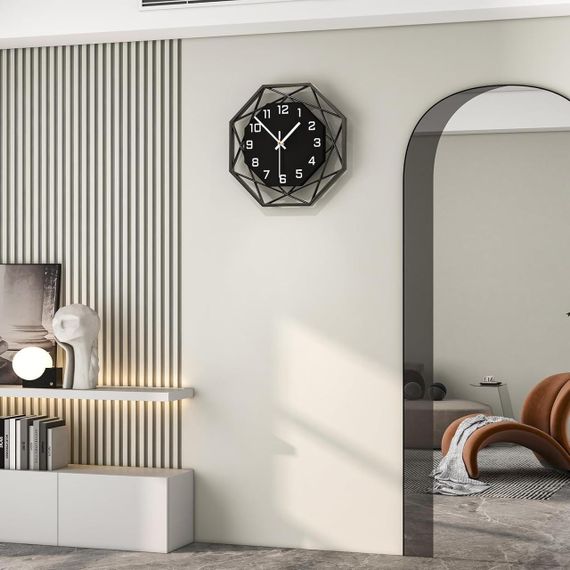 Настенные часы большие круглые черные кварцевые, деревянные с металлом тихие 40,6 см для гостиной, кухни офиса | Зображення 2