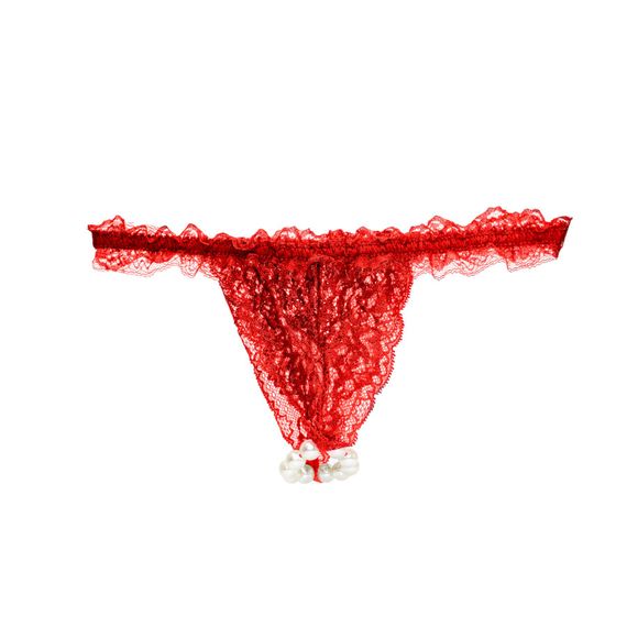 Набір Intt BRAZILIAN PANTY RED: трусики на резинці S-XL з перлинним кільцем + полунична змазка | Зображення 1