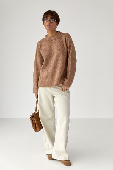 В'язаний светр із пухнастої пряжі - коричневий цвет, ONE SIZE (є розміри) | Зображення 2