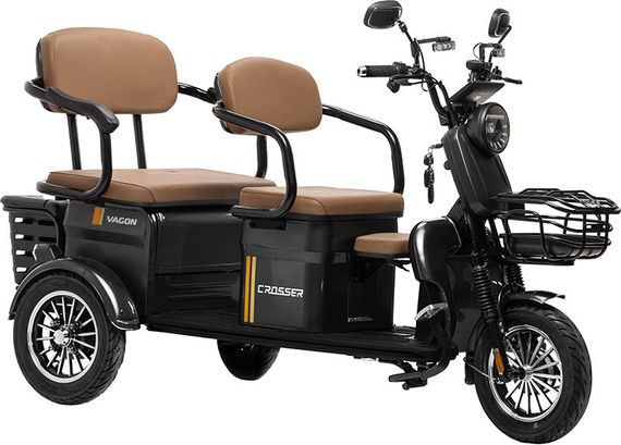 Електротрайк Crosser Vagon TR-4 1000W 72V 24Ah, триколісний електроскутер 3 місця до 60 км (чорний)