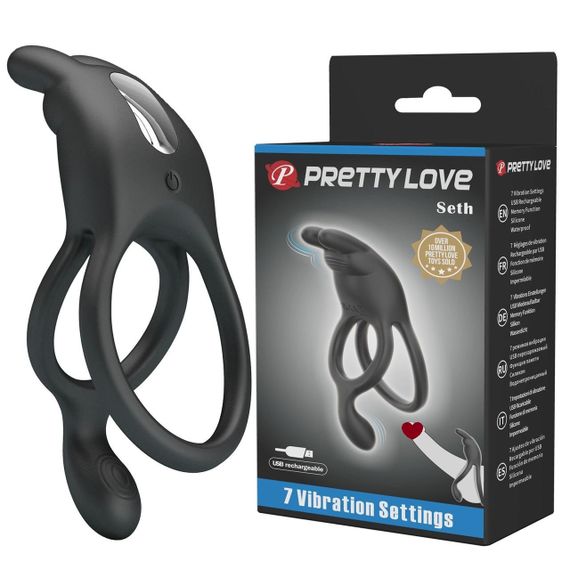 Ерекційне віброкільце подвійне PRETTY LOVE 7 режимів, чорне Sex Aura