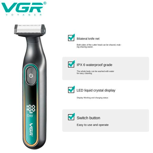 Электробритва VGR V-360 GREEN, универсальная насадка с регулировкой высоты, IPX6, LED дисплей | Зображення 2