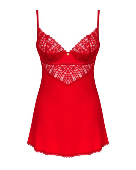 Пеньюар Obsessive Ingridia chemise & thong XL/2XL, червоний, сорочка, стрінги | Зображення 2