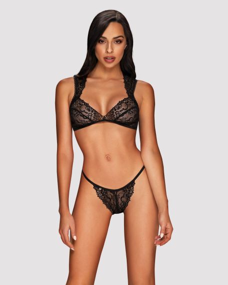 Комплект мереживної білизни Obsessive Elisetta set Black L / XL, Черный,  L/XL