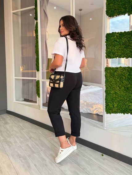 Женские льняные укороченные штаны с подворотом FZ905 цвет черный размер 50/52 | Зображення 1