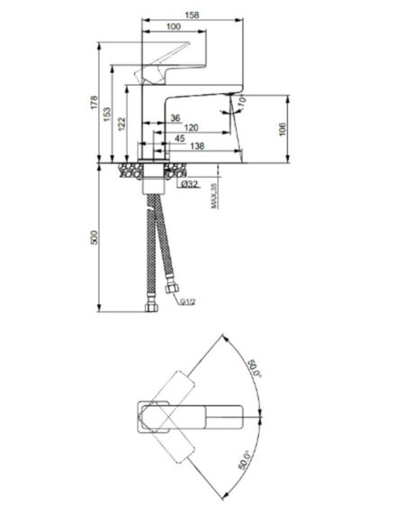 Змішувач для раковини Lidz Orion 001F Chrome LDORI001FCRM48091 | Зображення 1