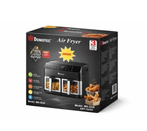 Аэрофритюрница Domotec MS-3226 air fryer 2 отсека общий объем 13 литров с дисплеем 4800 Вт Черный | Зображення 5