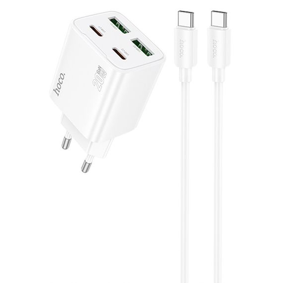 МЗП Hoco N55 Fundador PD20W four-port (2USB-A/2C) + кабель Type-C to Type-C White
