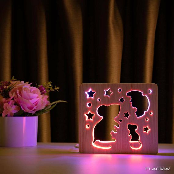 Светильник ночник ArtEco Light из дерева LED "Мышки и сыр" с пультом и регулировкой... | Зображення 8