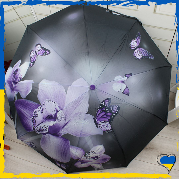 Парасолька жіноча напівавтомат з орхідеями Парасолька антивітер