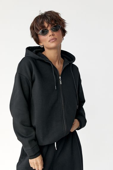 Утеплене худі на блискавці - чорний цвет, L (є розміри) | Зображення 1