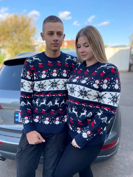 Мужской новогодний свитер Снеговик с оленями PA2656 цвет синий, размер S | Зображення 2