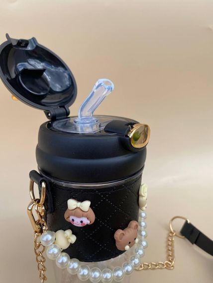 Дитяча пляшка для води  з ремінцем і стікерами  чорного кольору 580 мл | Зображення 5