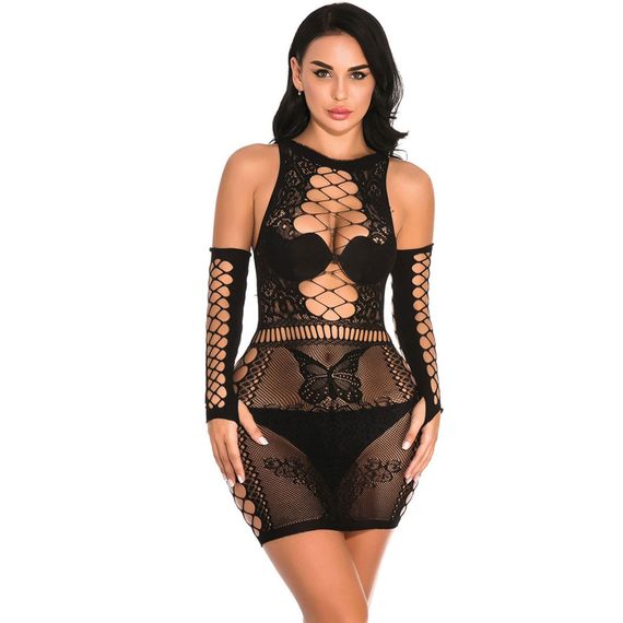 Пеньюар-Сітка та мітенки Babydoll 44 Чорний 8737 | Зображення 3