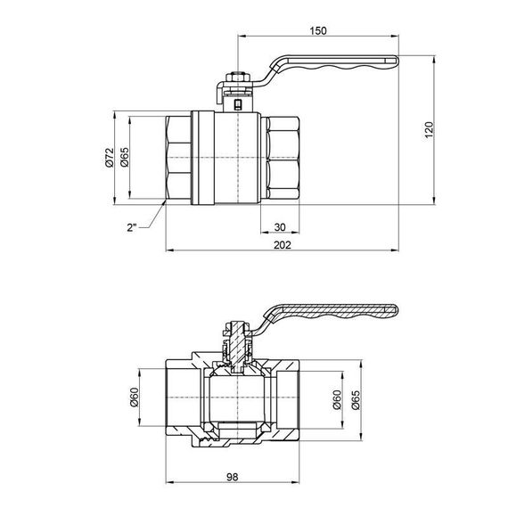 Кран кульовий Thermo Alliance Standart 2" ВР для води (важіль) SD600NW50PN40 | Зображення 1