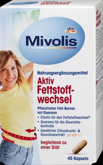 Рослинні капсули для схуднення активного метаболізму та жироспалювання жирів від Mivolis, 45 шт., Німеччина