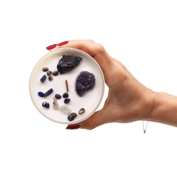 Свічка соєва з камінням  Сонячне сплетіння дерев'яний гніт 360г Chakra 5056368333347 | Зображення 2