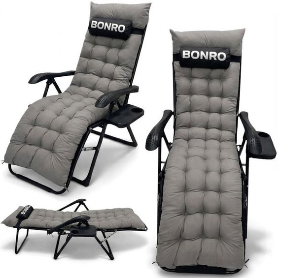 Шезлонг садовый Bonro B-06 с подушкой и подстаканником складной серый (42401195) | Зображення 7