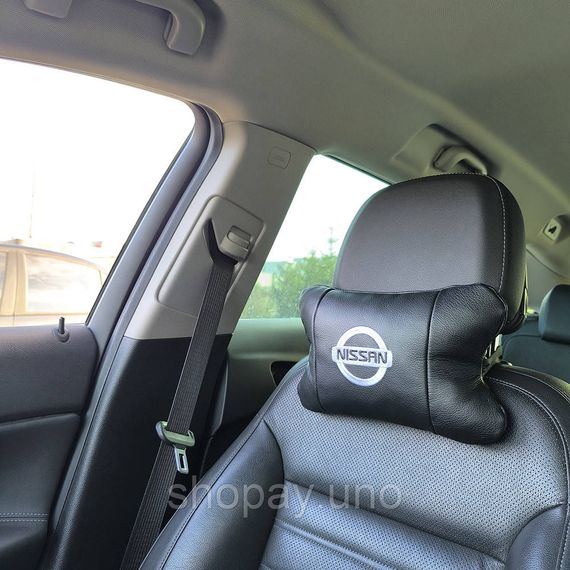Подушки в авто 2 шт Nissan, натуральна шкіра, з логотипом Ніссан, на підголівник для вашої машини | Зображення 6