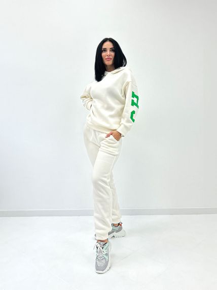 Женский модный спортивный костюм на флисе GF08566 цвет молочный, размер 50/52