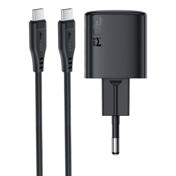 СЗУ Acefast A118 PD30W GaN (1USB-C) + кабель Type-C to Type-C Black