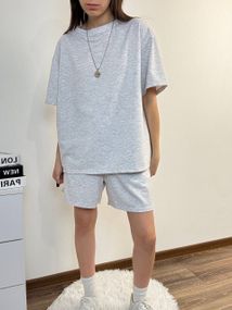 Женский летний костюм оверсайз футболка и шорты SSH668, цвет серый, размер единый 42/46