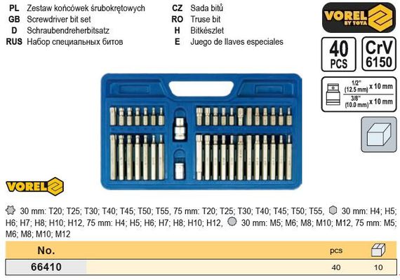 Набор насадки бити специальние 1/2"-3/8" CrV 40 штук VOREL-66410