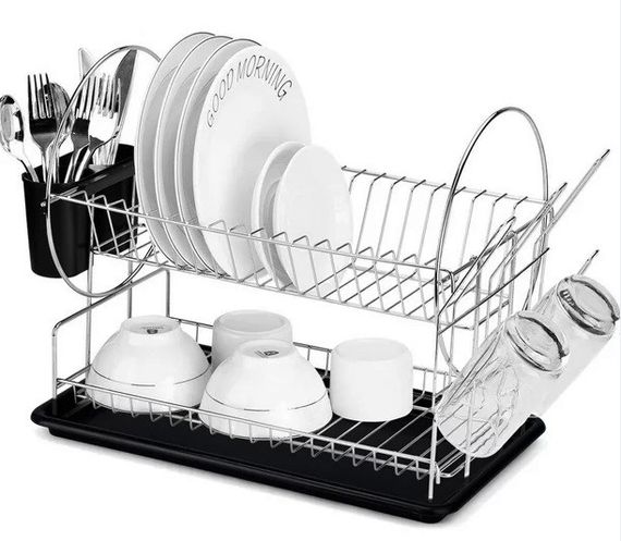 Сушарка для посуду Dish Rack WL-2605 сушка двоярусна з піддоном та відсіком для приладів | Зображення 1