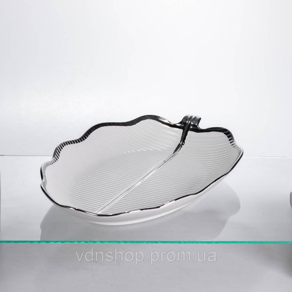 Фарфоровая менажница "Листок" с черным ободком 2 секции 35.5 см ML6046 | Зображення 2