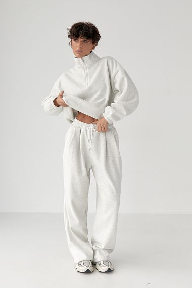 Зимовий однотонний спортивний костюм із затяжками - світло-сірий цвет, L (є розміри) | Зображення 4