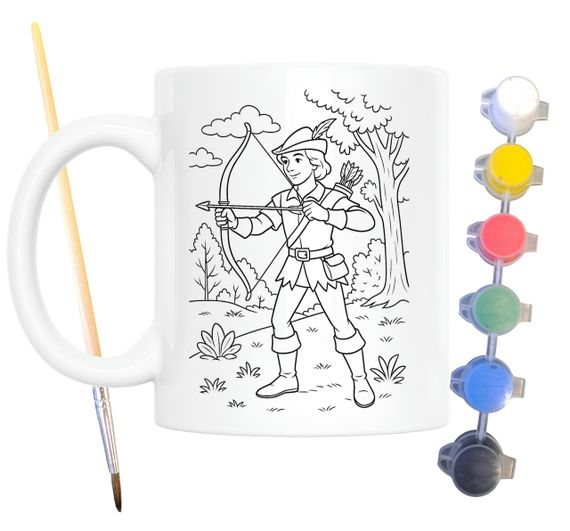 Набір для творчості кружка розмальовка за мотивами Робін Гуд — король розбійників (Александр Дюма) 330 мл біла (КР0169) | Зображення 1
