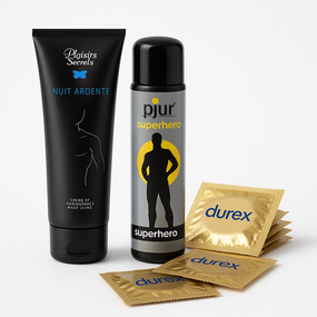 COMBO набір - (Plaisirs Secrets + pjur + Durex Real Feel) XL