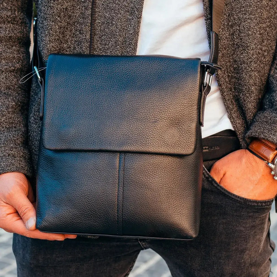 Чоловіча сумка через плече шкіряна чорна Tiding Bag SK A75-181 | Зображення 6