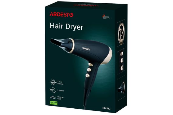 Фен Ardesto HD-522 /1800-2200Вт/2 скорости/3 темпер. режима/функция Cool Shot/черный (HD-522) | Зображення 8