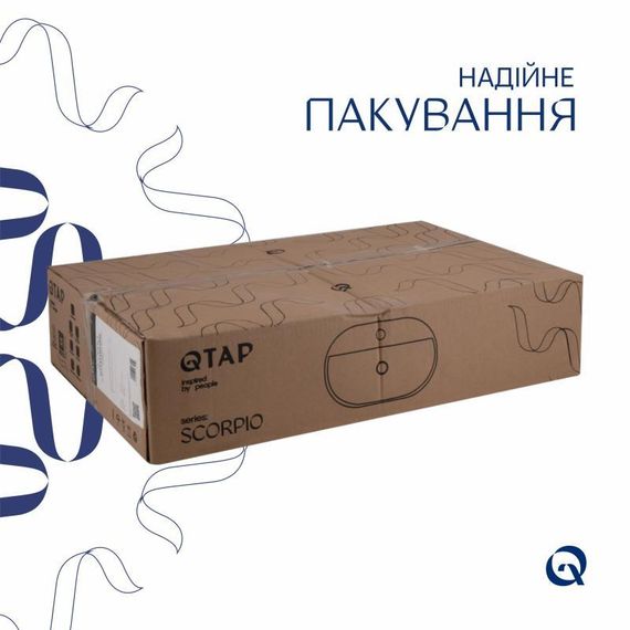 Комплект Qtap Scorpio: Раковина накладна овальна 600х400х120 мм White + Донний клапан PU02 | Зображення 4